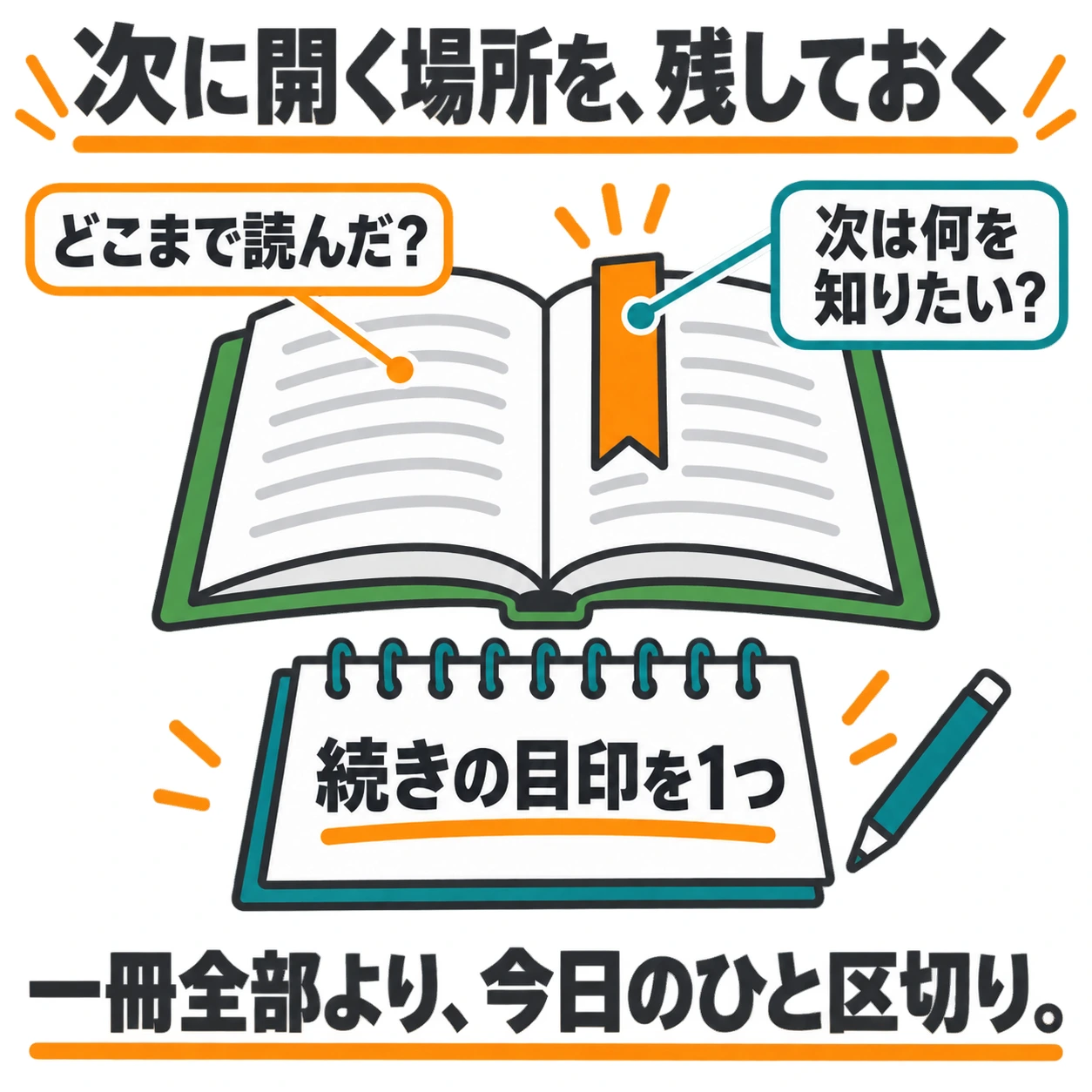 本のしおりとメモで、どこまで読んだか、次に何を知りたいかを残す